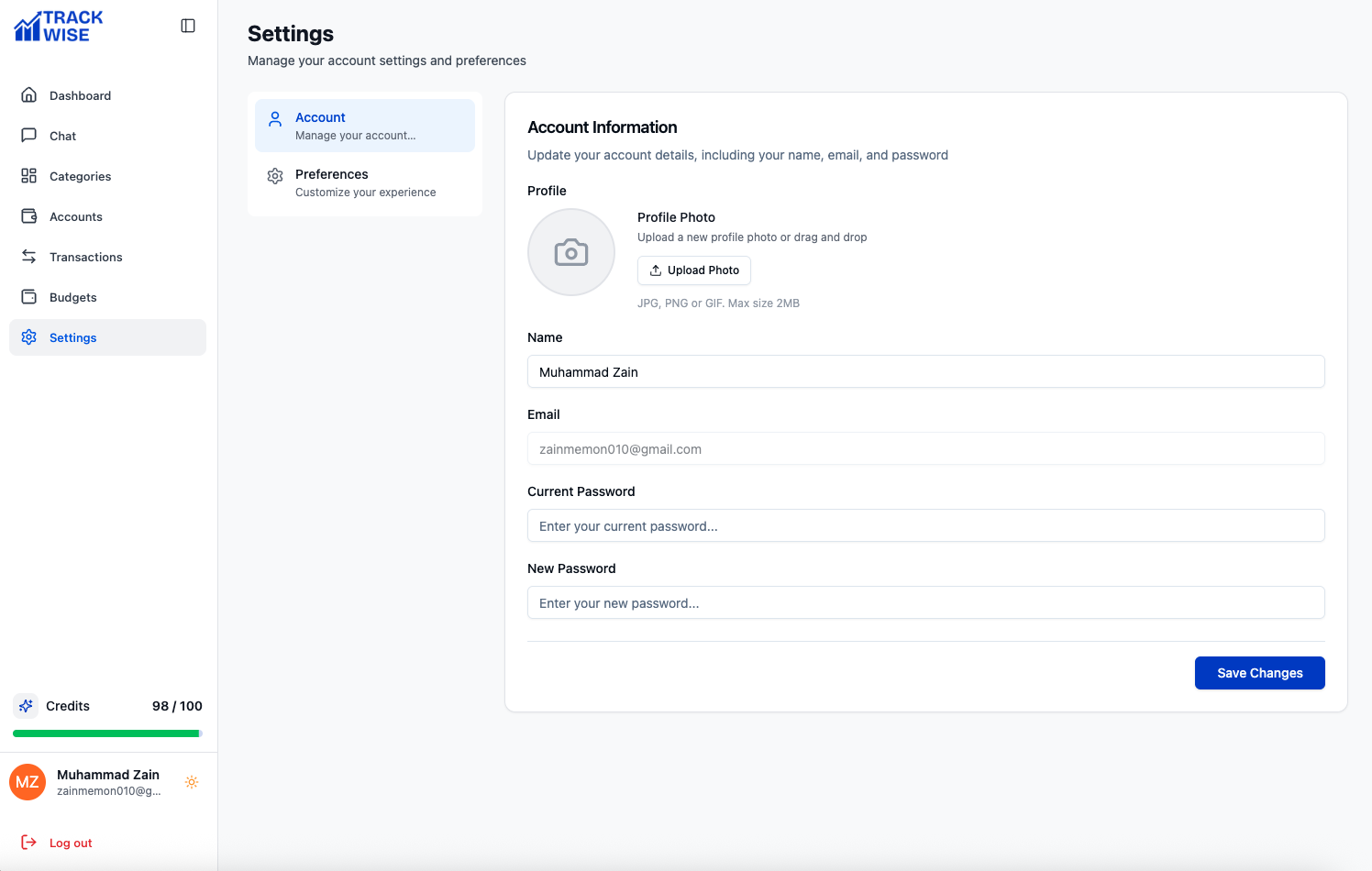 Track Wise - Screenshot 4 showing Finance interface